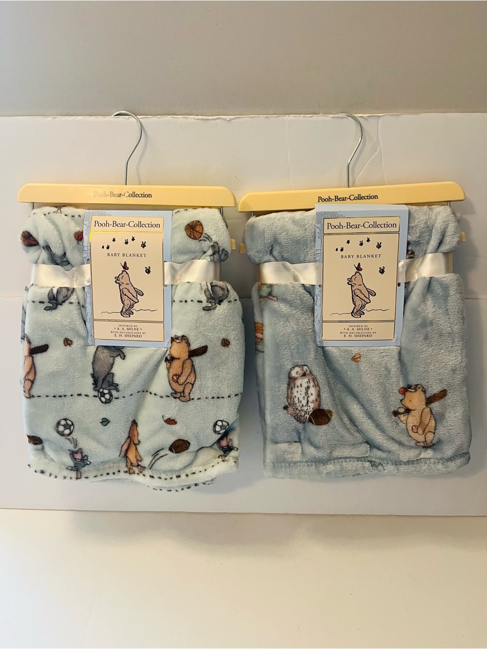 Winnie the Pooh Bear Collection Lot of 2 Sports Baby Blankets Green Blue Soccer